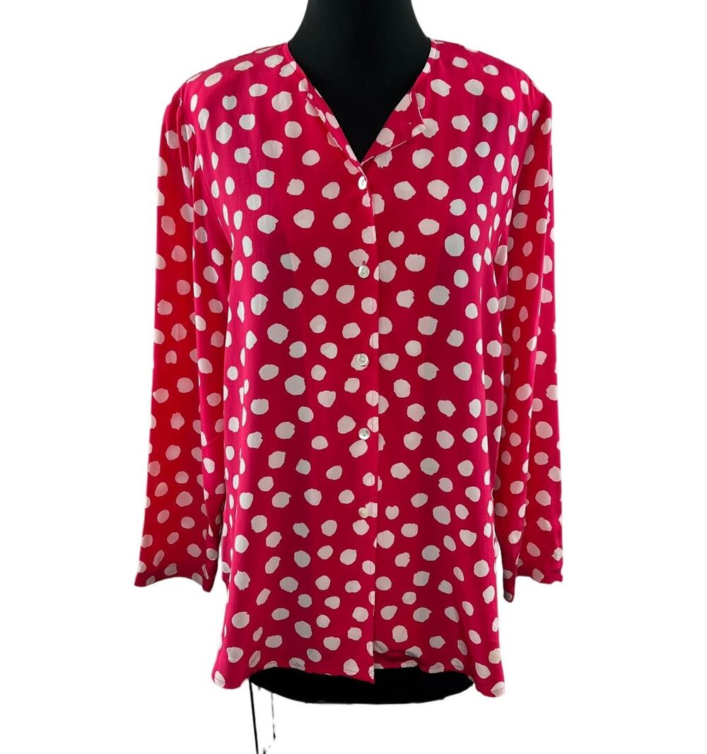 REAL CLOTHES SAKS FIFTH AVENUE Pink White Polka-Dot Silk Button-Down Top Size M